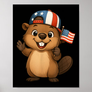 Beaver Usa Flag 4th July Independence Day Boys Gir Poster