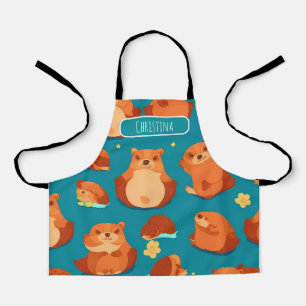 Beaver Watercolor Colourful Personalized Pattern Apron
