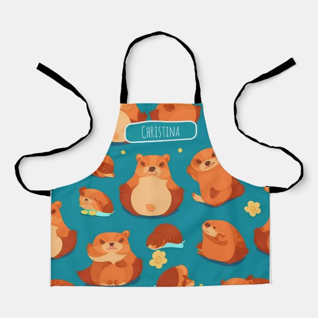 Beaver Watercolor Colourful Personalized Pattern Apron (Front)