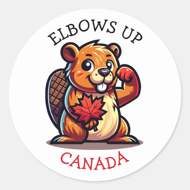 Beaver with a Maple Leaf and Elbows Up Canada Big Classic Round Sticker (Front)