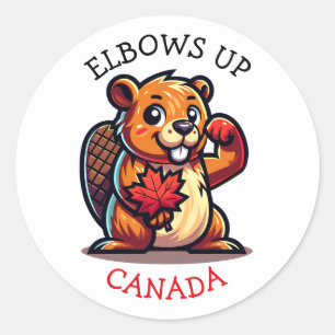 Beaver with a Maple Leaf and Elbows Up Canada Big Classic Round Sticker