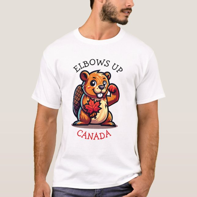 Beaver with a Maple Leaf and Elbows Up Canada Big T-Shirt (Front)