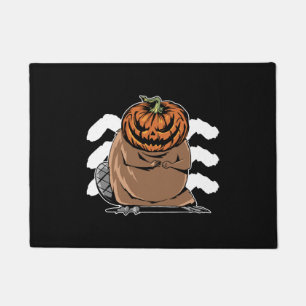 Beaver With A Pumpkin Head - Halloween Beaver Doormat