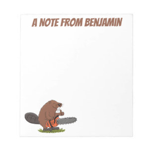 Beaver with chainsaw cartoon illustration notepad