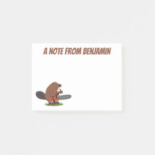 Beaver with chainsaw cartoon illustration post-it notes