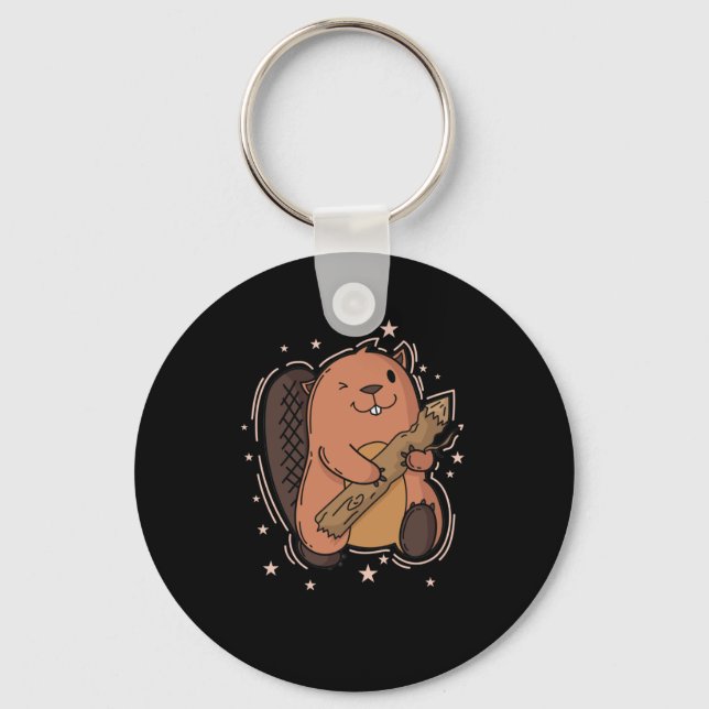 Beaver with its wood keychain (Front)