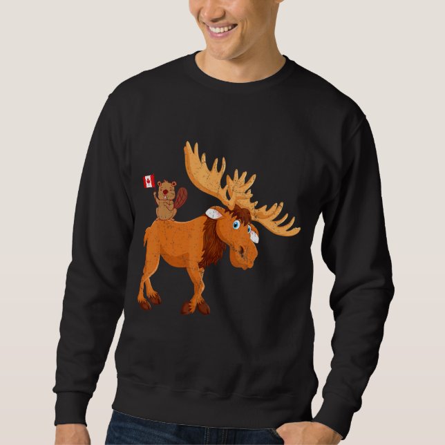 Beaver With Moose Maple Leaf Canadian Flag Canada  Sweatshirt (Front)