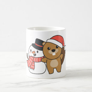 Beaver With Snowman In Winter At Christmas Coffee Mug
