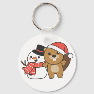 Beaver With Snowman In Winter At Christmas Keychai Keychain