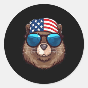 Beaver With Usa Flag Independence Day Classic Round Sticker