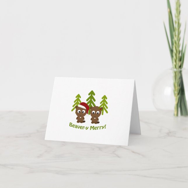 Beaver-y Merry! Christmas Beavers Holiday Card (Front)