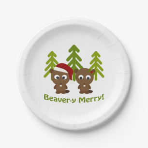 Beaver-y Merry! Christmas Beavers Paper Plate