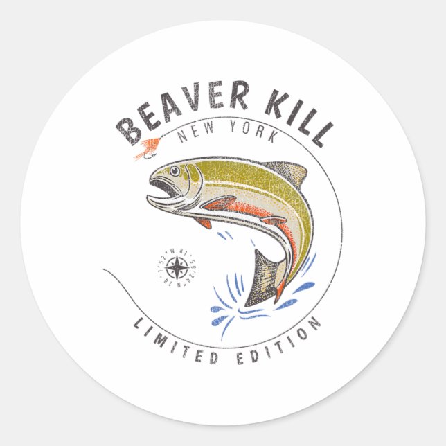 Beaverkill River New York Fly Fishing Souvenir Bea Classic Round Sticker (Front)