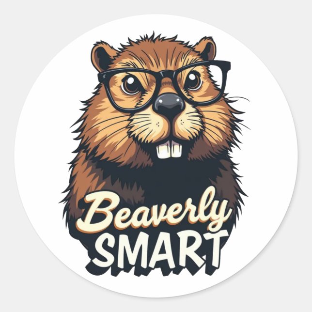 Beaverly Smart – Funny Beaver with Glasses Graphic Classic Round Sticker (Front)