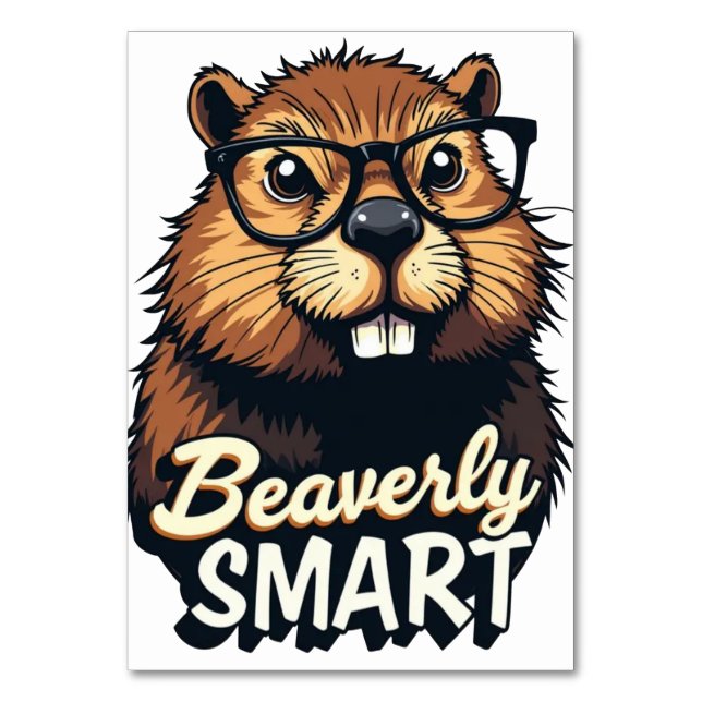 Beaverly Smart – Funny Beaver with Glasses Graphic Table Number (Front)