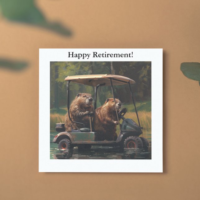 Beavers in a golf cart, customizable holiday card (Creator Uploaded)