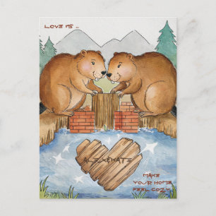 Beavers in Love Postcard