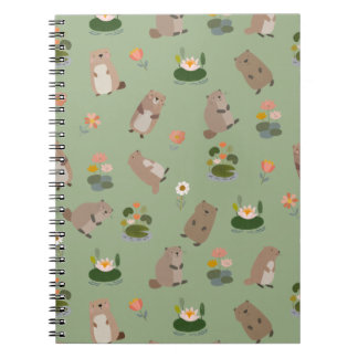 Beavers & Lily Pads on Light Green Notebook