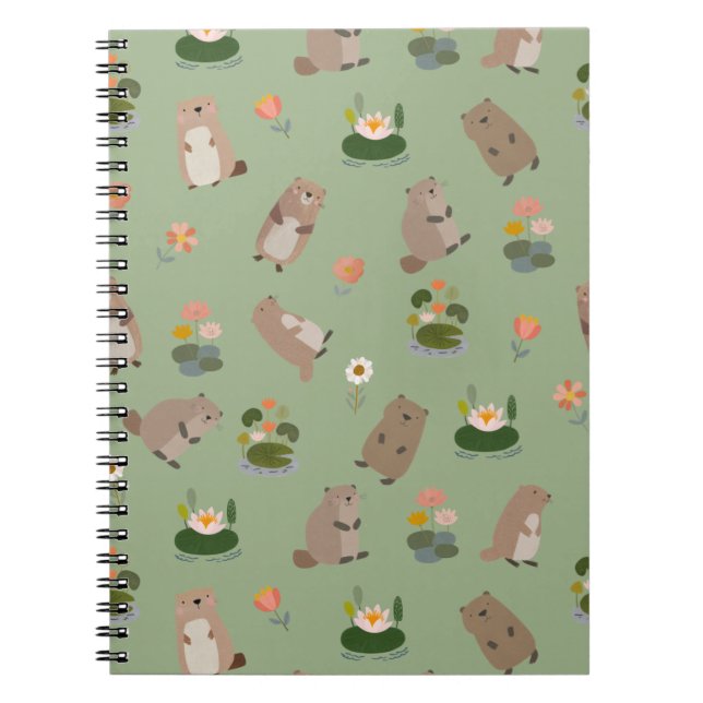 Beavers & Lily Pads on Light Green Notebook (Front)