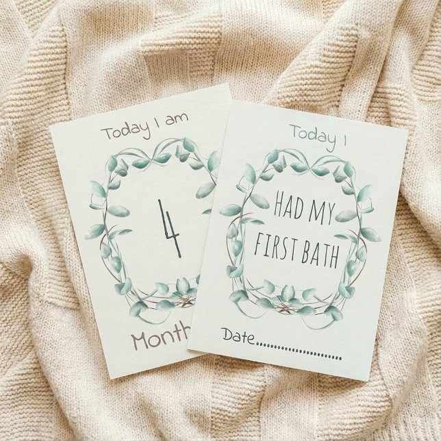 Bébé à deux côtés Milestone Carte frontière floral (Double sided Baby Milestone Card floral border.)