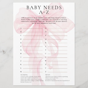 Bébé à ruban rose a besoin d'une carte de jeu A-Z 