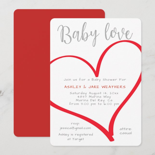 Bébé Amour Coeur Baby shower Invitation (Devant / Derrière)