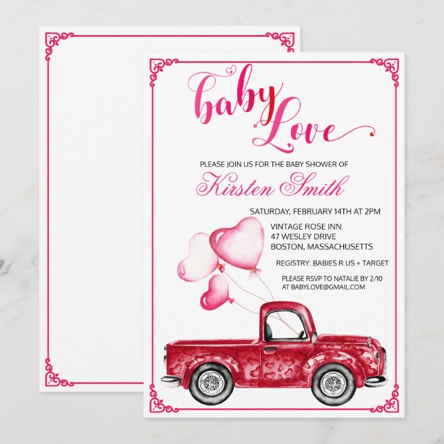 Bébé Amour Coeur Ballons Baby shower Invitation (Devant / Derrière)
