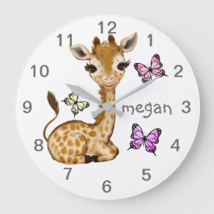 Bébé animal Giraffe Papillon Nursery Horloge mural