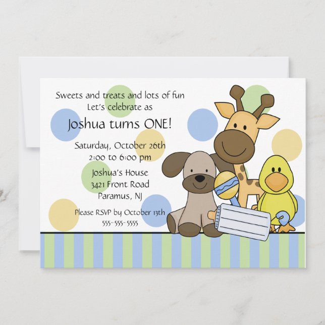 Bébé Animaux 1er anniversaire Invitation de fête (Devant)