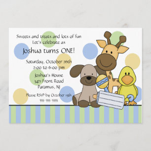 Bébé Animaux 1er anniversaire Invitation de fête