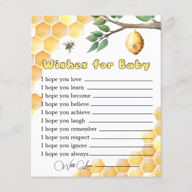 Bébé Baby shower d'abeilles souhaits pour la carte (Devant)