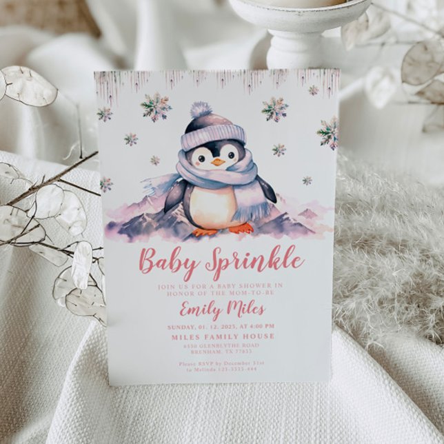Bébé, Baby shower Pingouin Rose Invitation (Créateur téléchargé)
