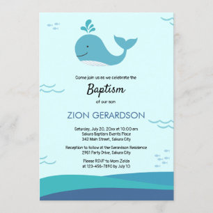 Bébé Baleine sous la mer Baptême Invitation