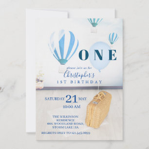 Bébé Ballons Bleus 1er Invitation anniversaire