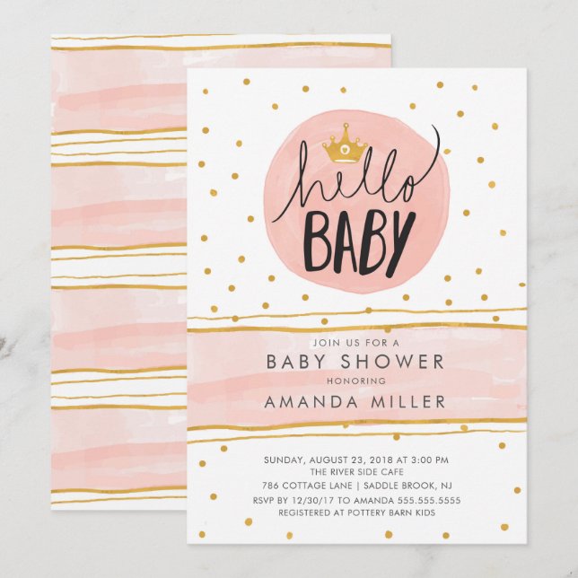 BÉBÉ BÉBÉ ・ Filles modernes Bébé Douche Invitation (Devant / Derrière)