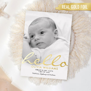 Bébé Birth Gold Foil Hello Simple Faire-part