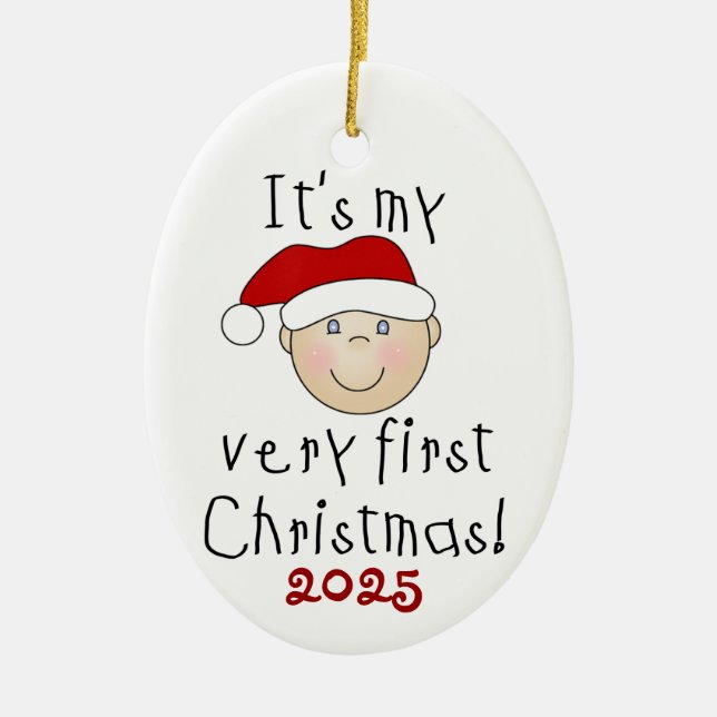 Bébé blanc 1er ornement de Noël (Devant)