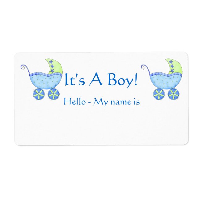 Bébé bleu Buggy C'est un garçon Douche Nom Balise (Devant)