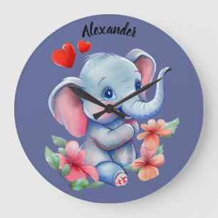 Bébé bleu Eelphant Horloge murale