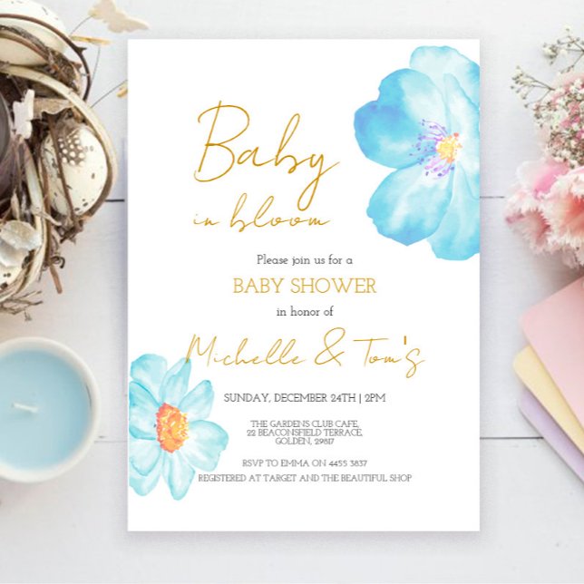 Bébé bleu en fleur Invitation (Créateur téléchargé)