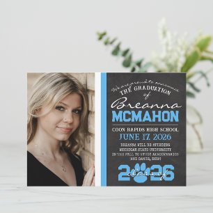 Bébé Bleu et blanc Pawprint Faire-part de graduati