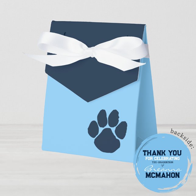 Bébé Bleu et Marine Pawprint Ballotins de la gradu (Pawprint Navy Blue and Light Baby Blue Favor Gift Boxes with Personalized Backside)