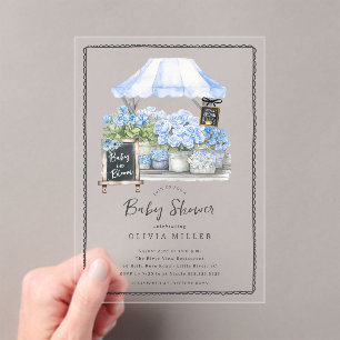 Bébé bleu fleurs douche Invitation