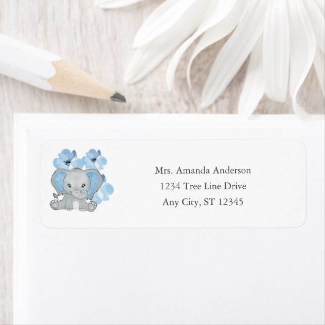 Bébé bleu garçon éléphant Baby shower fleurs ballo (En situation)