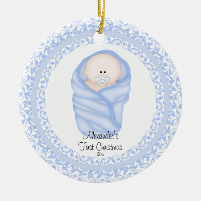 Bébé bleu Le premier ornement de Noël du bébé (Devant)