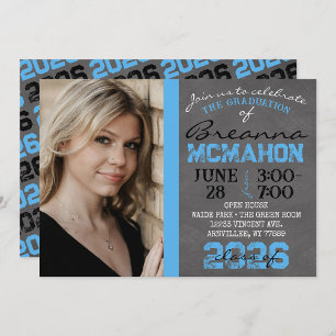Bébé Bleu & Noir Tableau noir Invitation de gradua