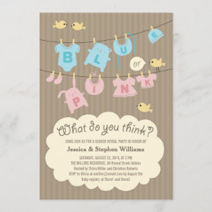 Bébé bleu ou rose Genre Reveal Invitation de la fê