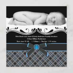 Bébé bleu plaid Boy Photo Faire-part de naissance