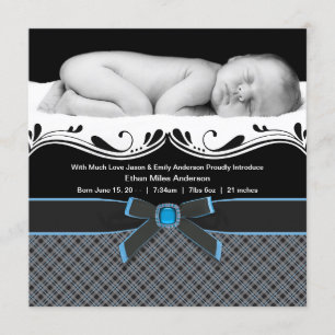 Bébé bleu plaid Boy Photo Faire-part de naissance