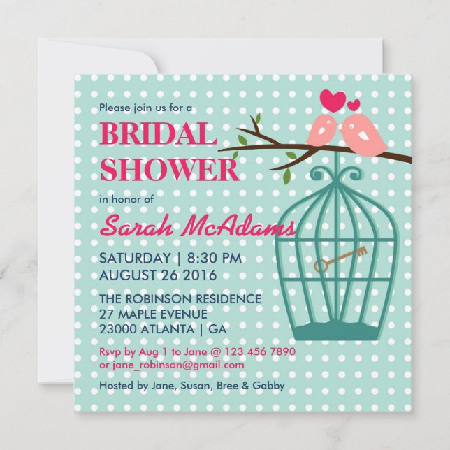 Bébé Bleu Pois Birdcage Lovebirds Invitation (Devant)